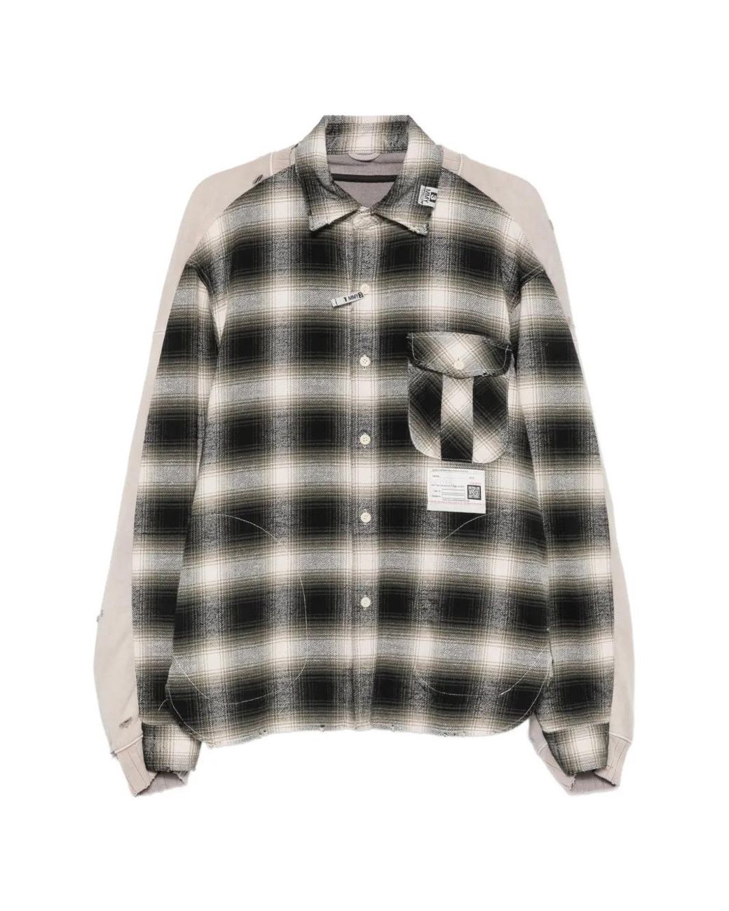 Maison Mihara Yasuhiro Gray Check-Pattern Distressed-Effect Shirt for men