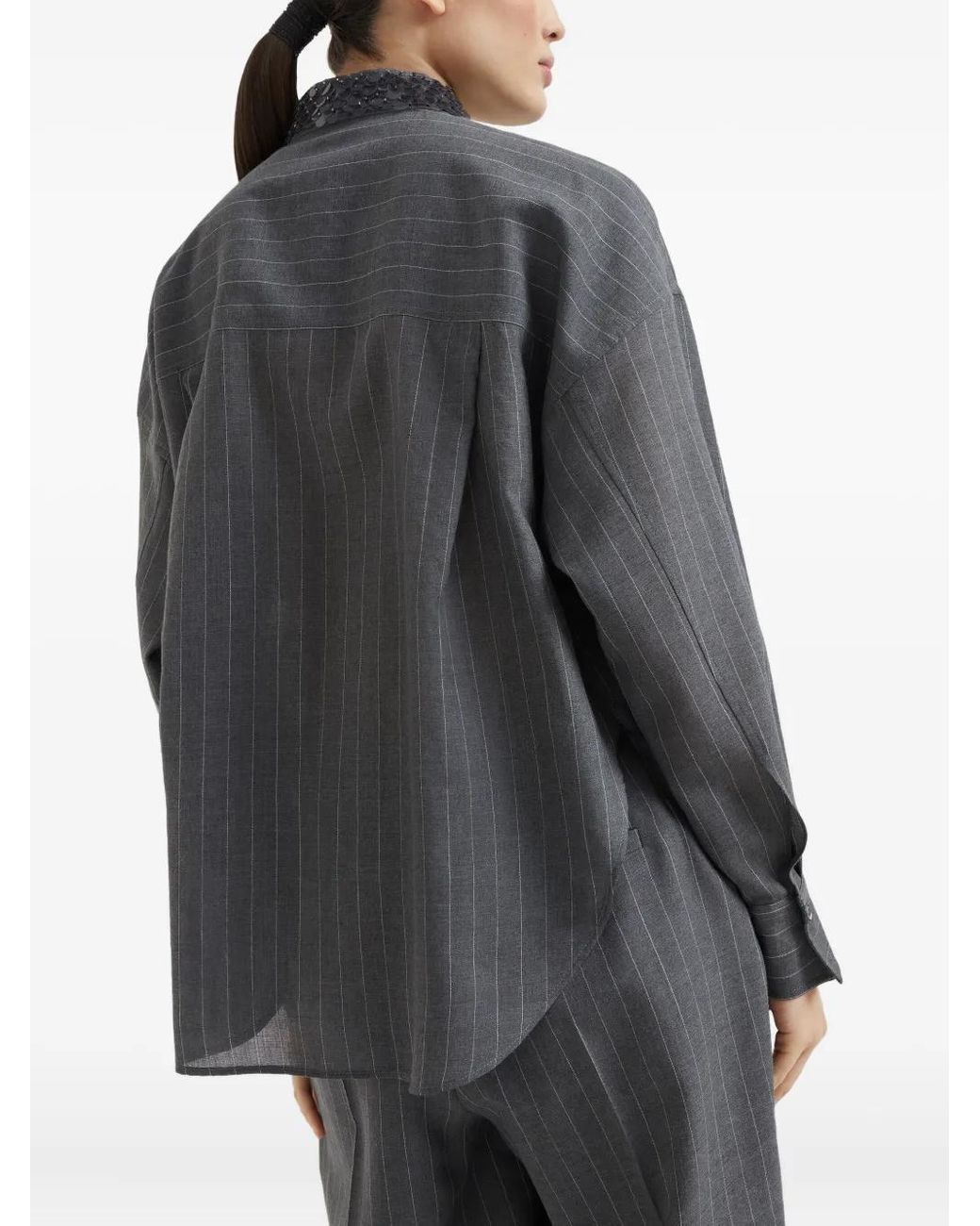 Brunello Cucinelli Gray Striped Shirt