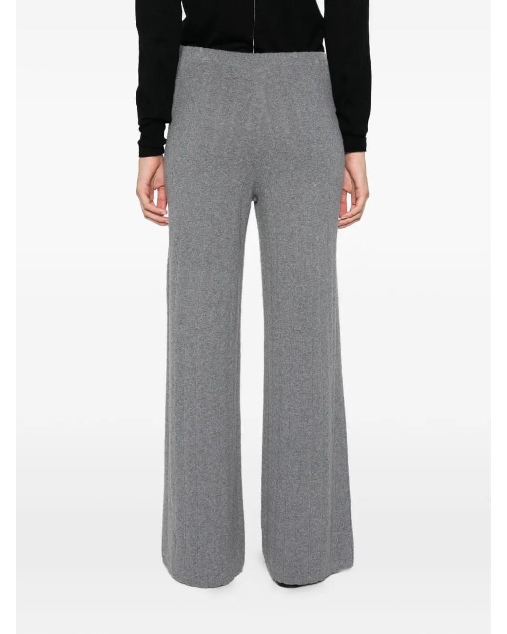 Lisa Yang Gray Shannen Ribbed-Knit Straight Trousers