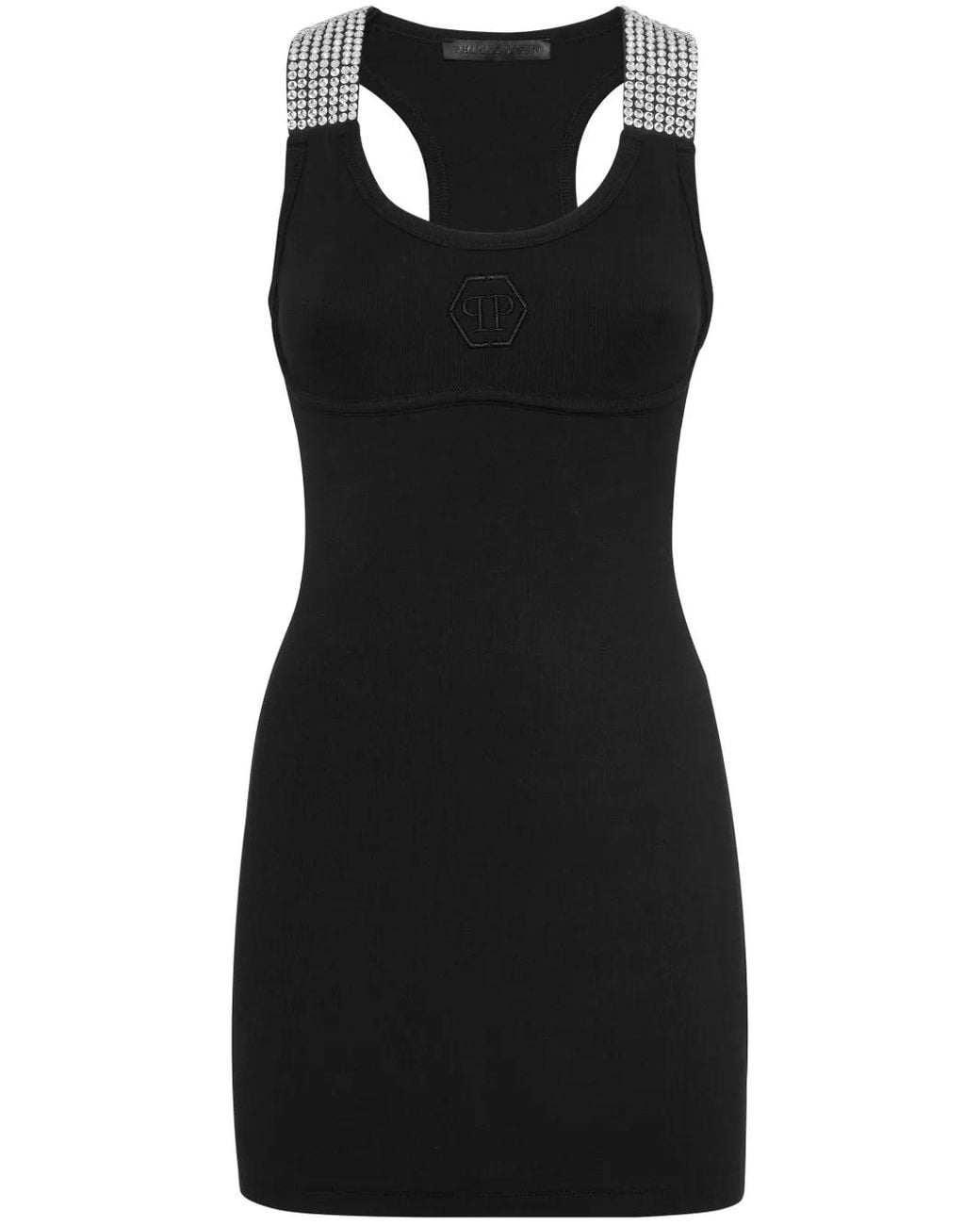 Philipp Plein Black Crystal-Embellished Tank Minidress