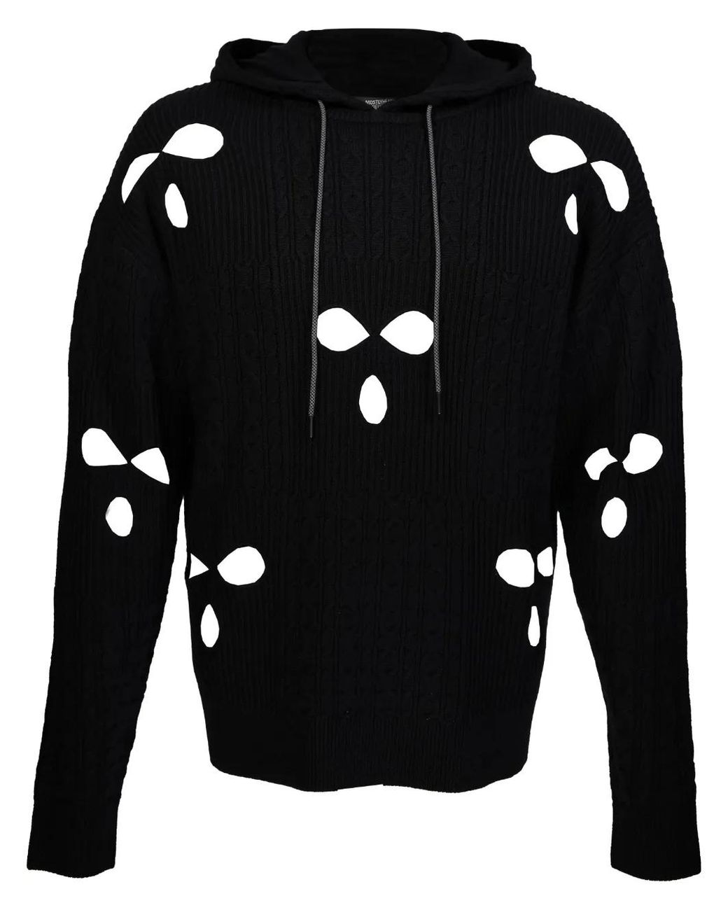 Mostly Heard Rarely Seen Black Knitted Cut-Out Hoodie for men