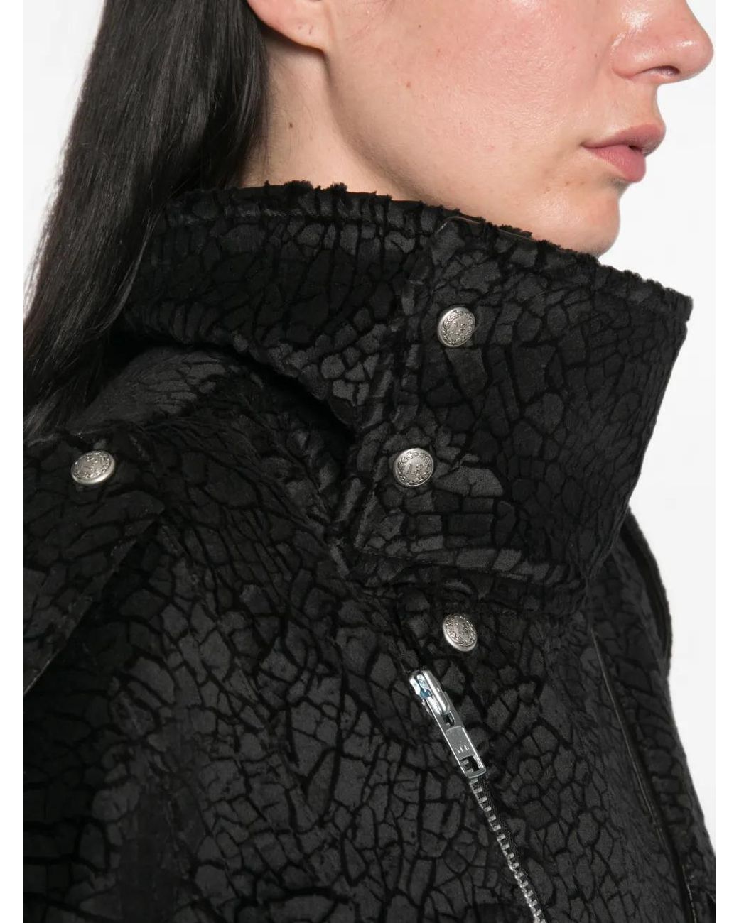 R13 Black Crackled-Effect Belted Jacket