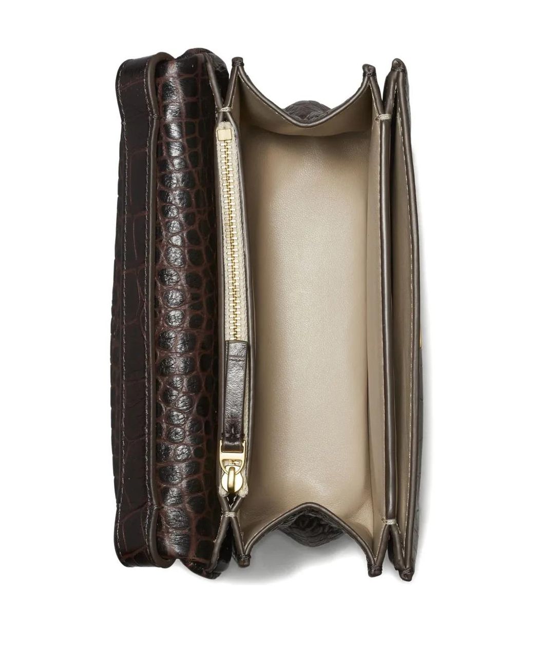 Tory Burch Black Charlie Runway Croc-Embossed Shoulder Bag