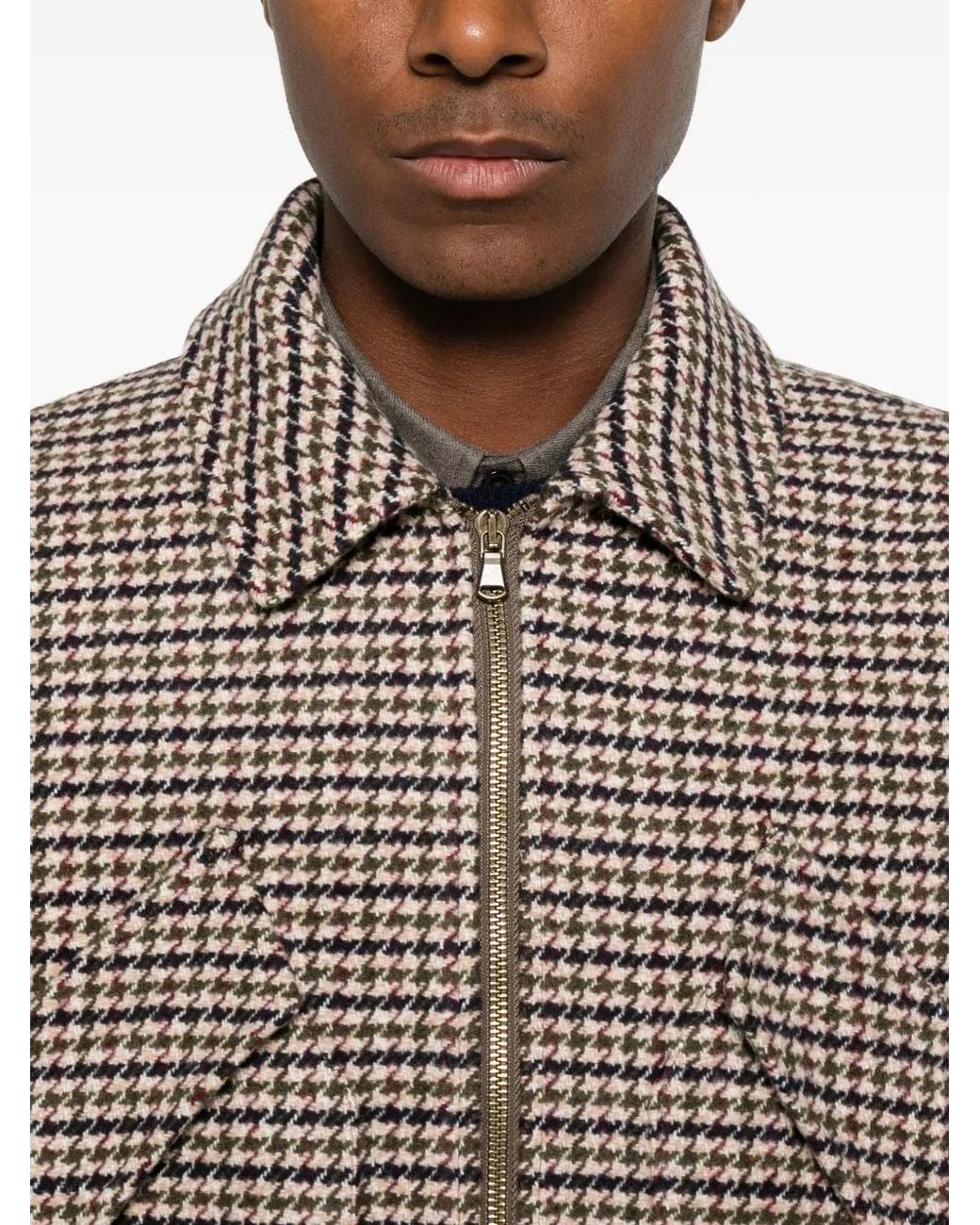 officina sartoriale Brown Houndstooth-Pattern Bomber Jacket for men