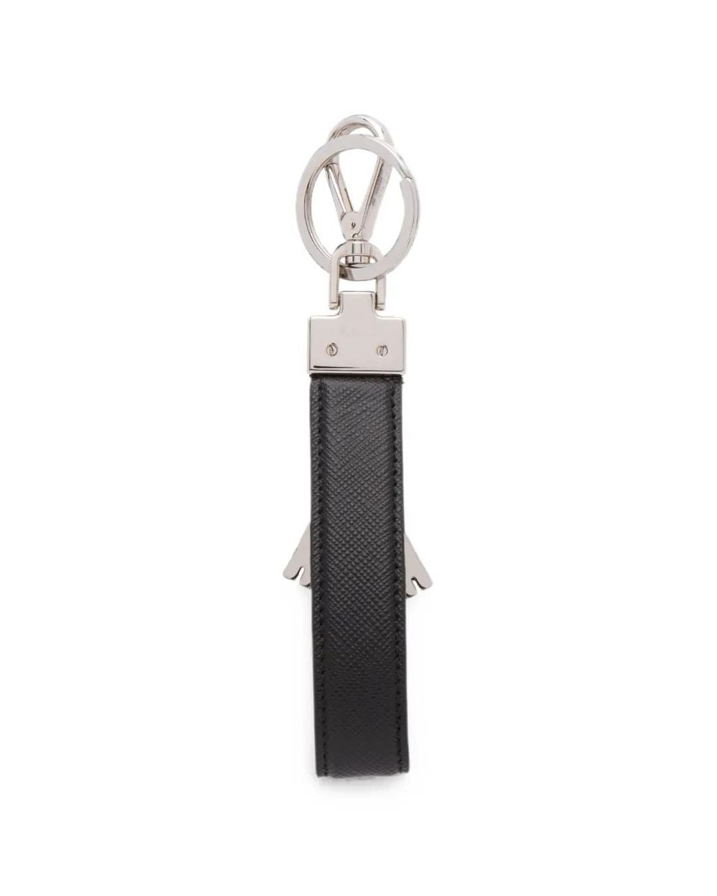 Prada White Triangle-Logo Leather Keychain for men