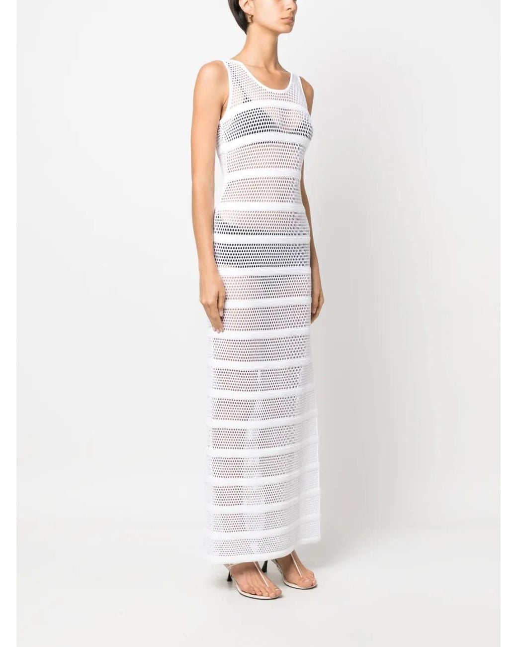 Antonino Valenti White Sheer Mesh Maxi Dress