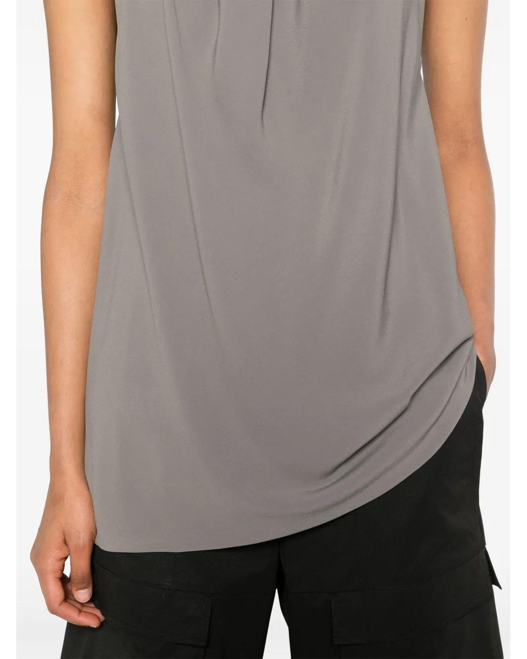 Rick Owens Gray Gathered Crepe Tank Top