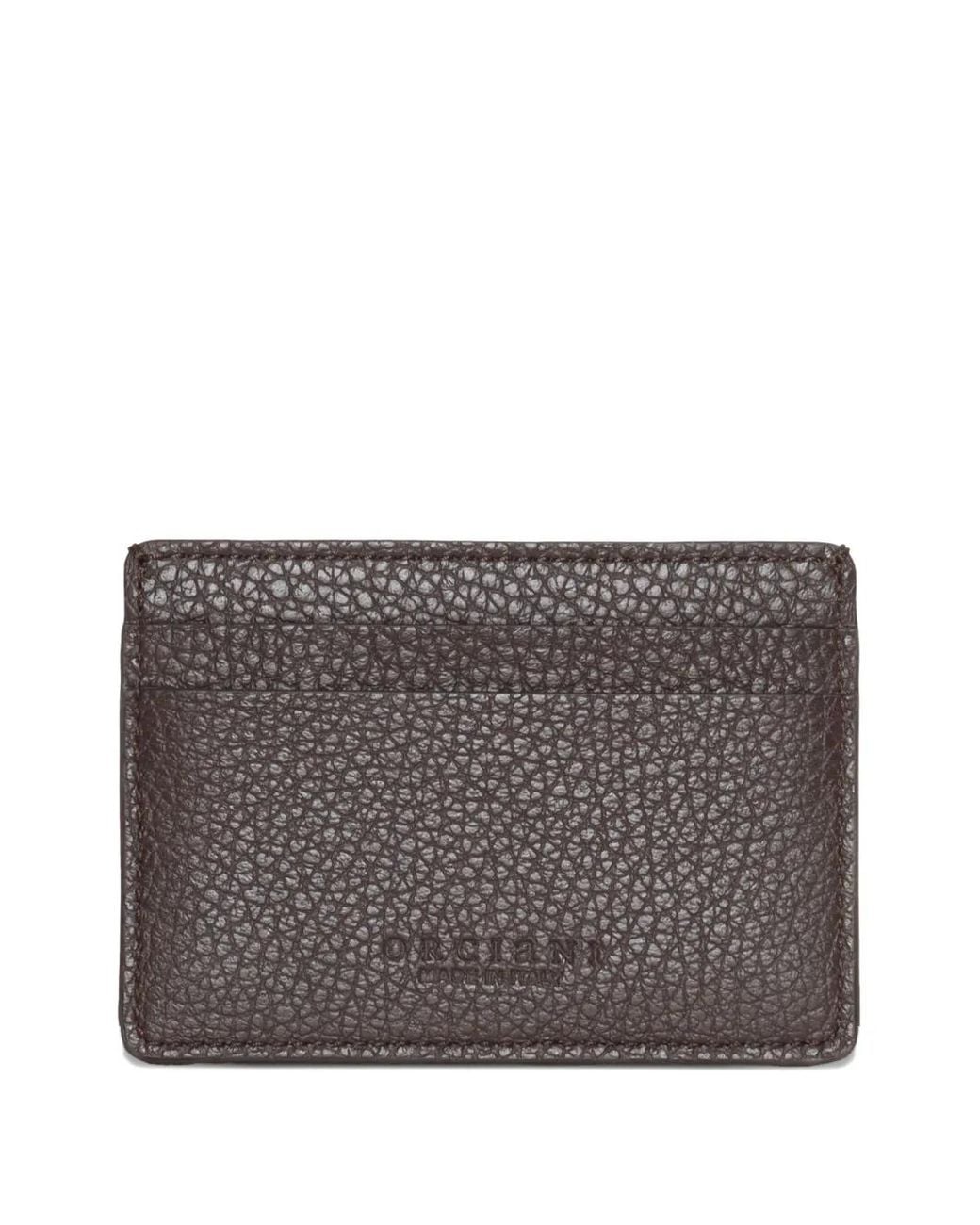 Orciani Gray Hammered-Leather Logo Cardholder for men
