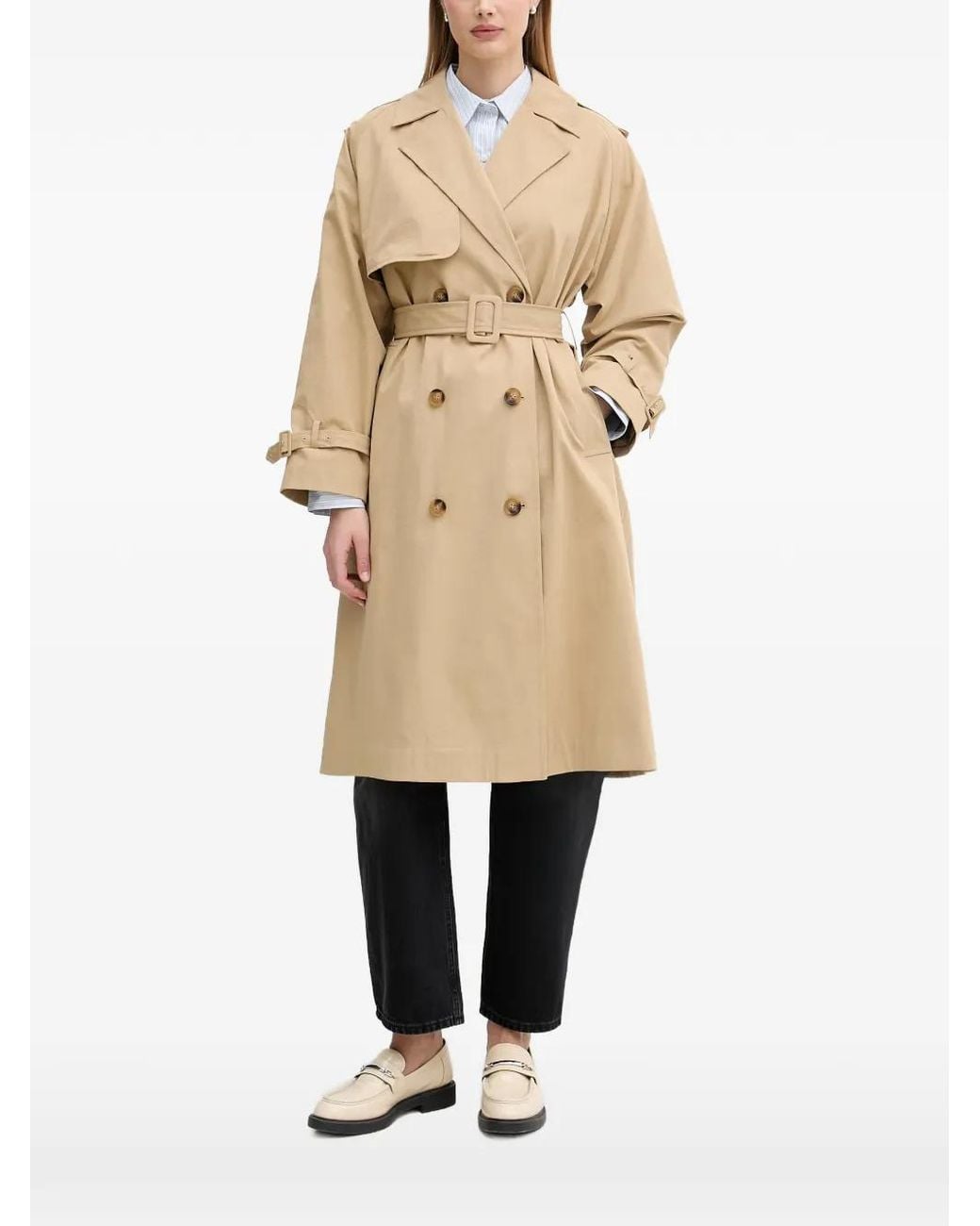 Benetton Natural Double-Breasted Belted Trench Coat