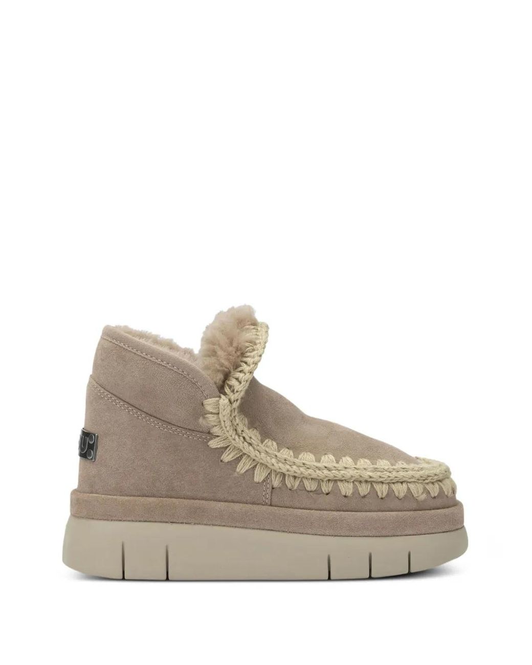 Mou Natural Crochet-Trim Platform Boots