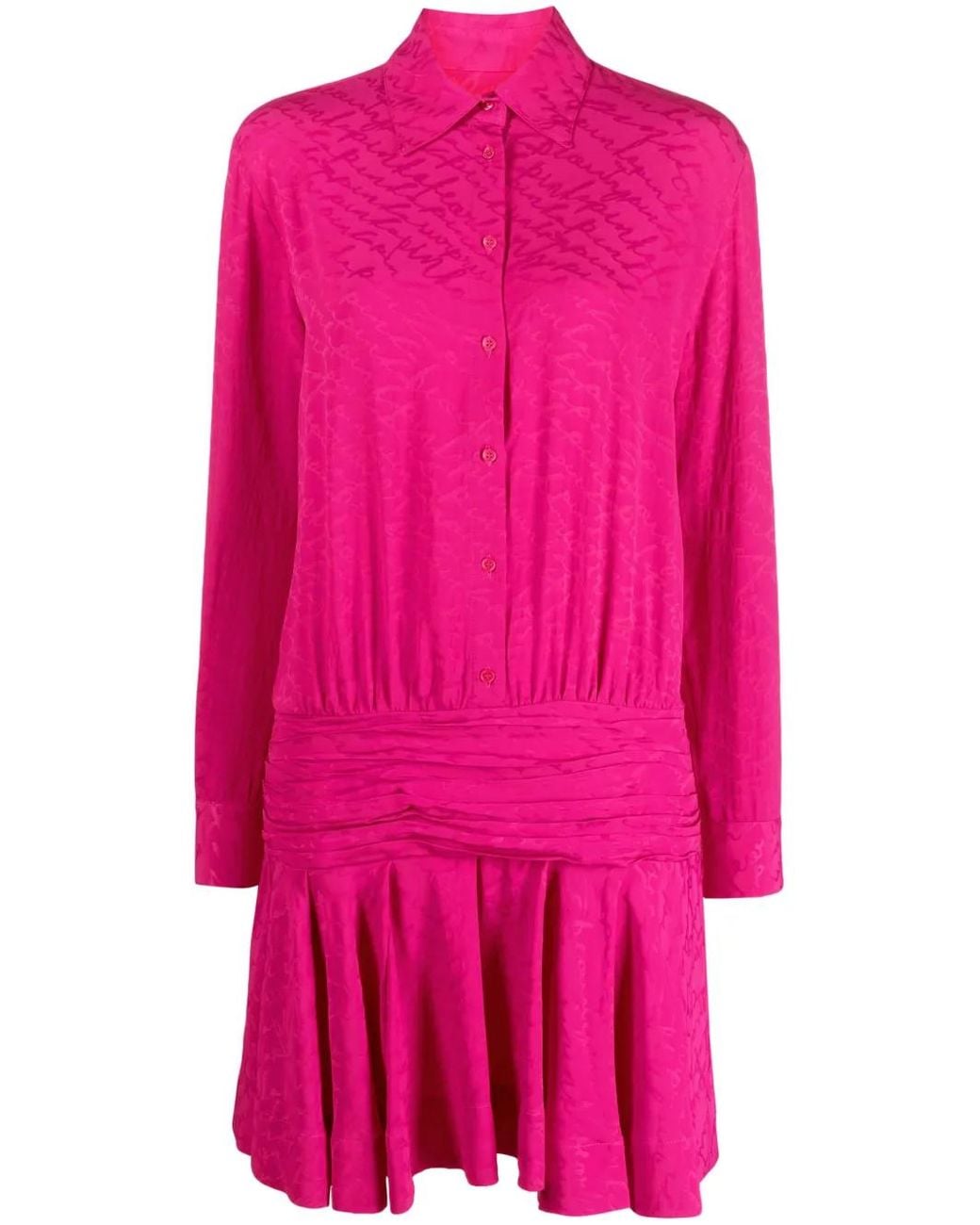 Pinko Pink Logo-Jacquard Pleated Shirtdress