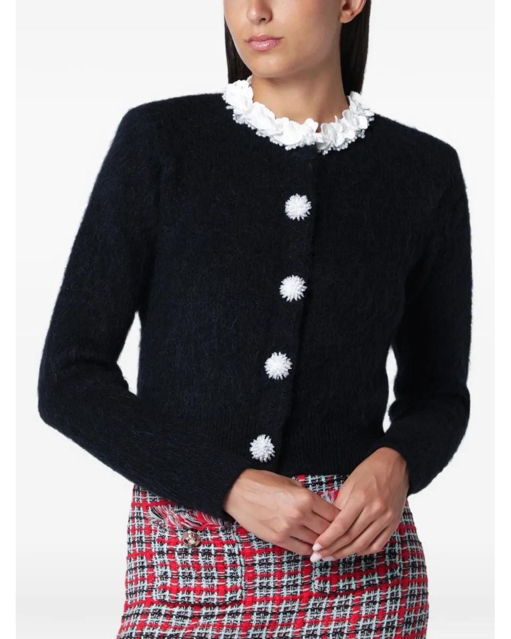 Self-Portrait Blue Flower Pearl Trim Knit Jumper