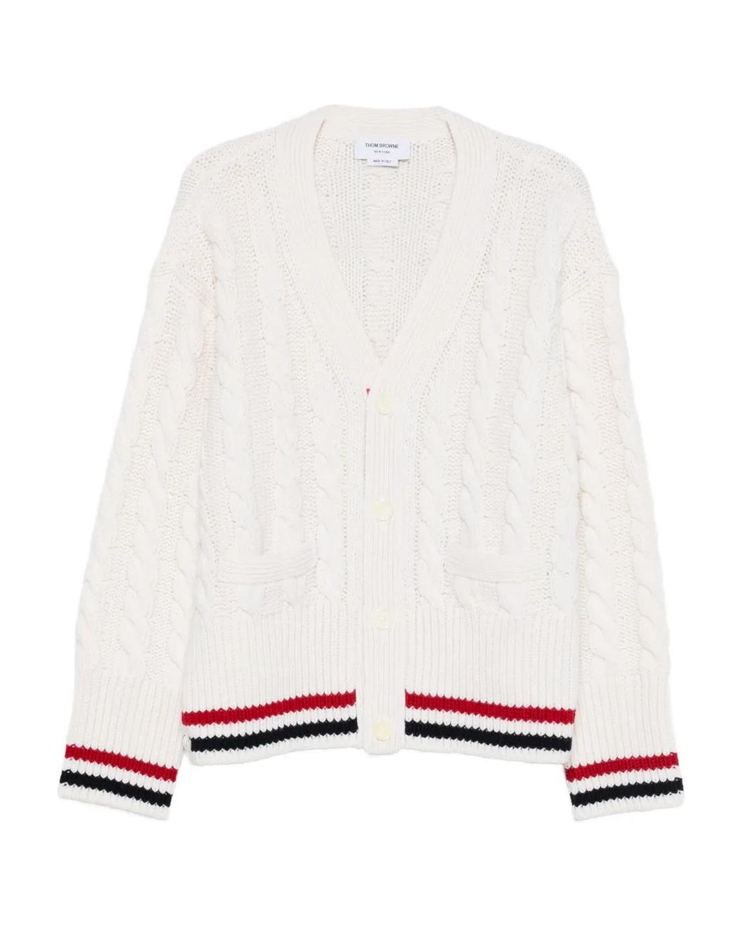 Thom Browne White Cable Knit Wool Cardigan for men