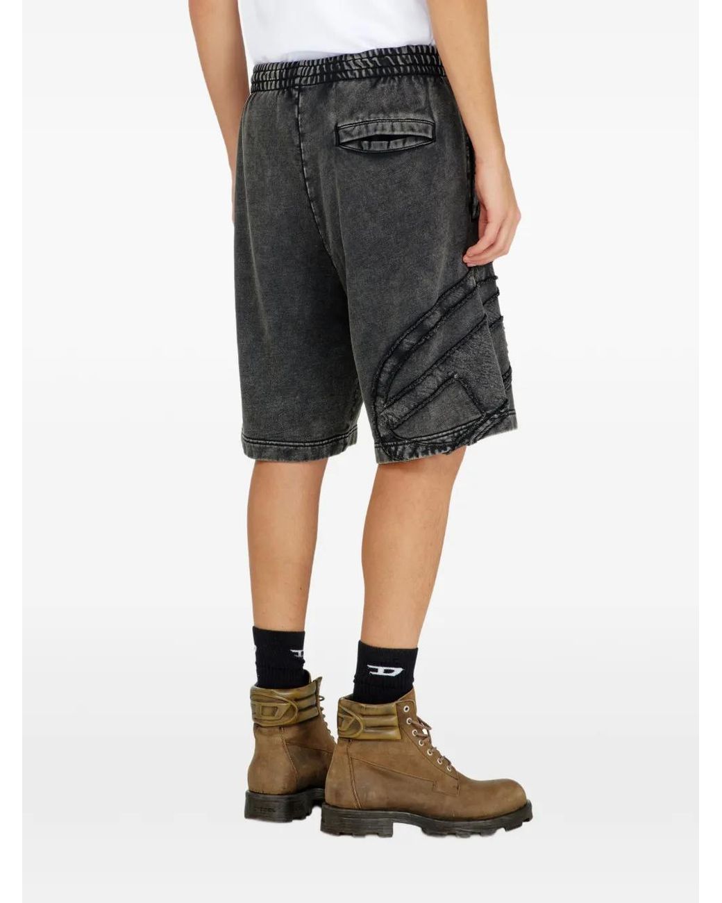 DIESEL Gray Logo-Patch Jersey Shorts for men