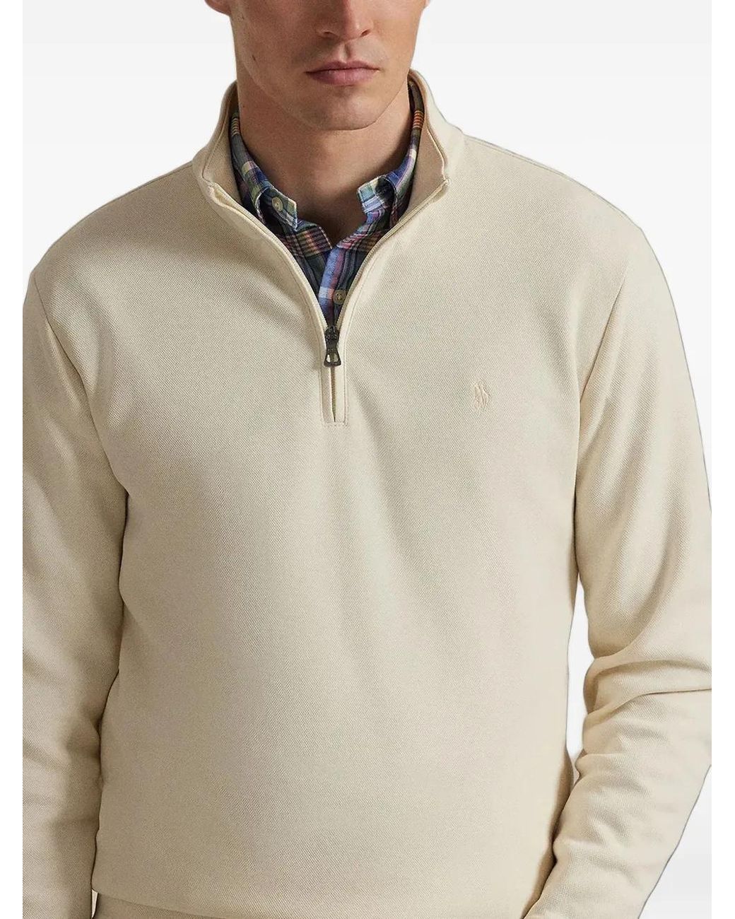 Polo Ralph Lauren Natural Pull À Col Zippé Et Logo Brodé for men