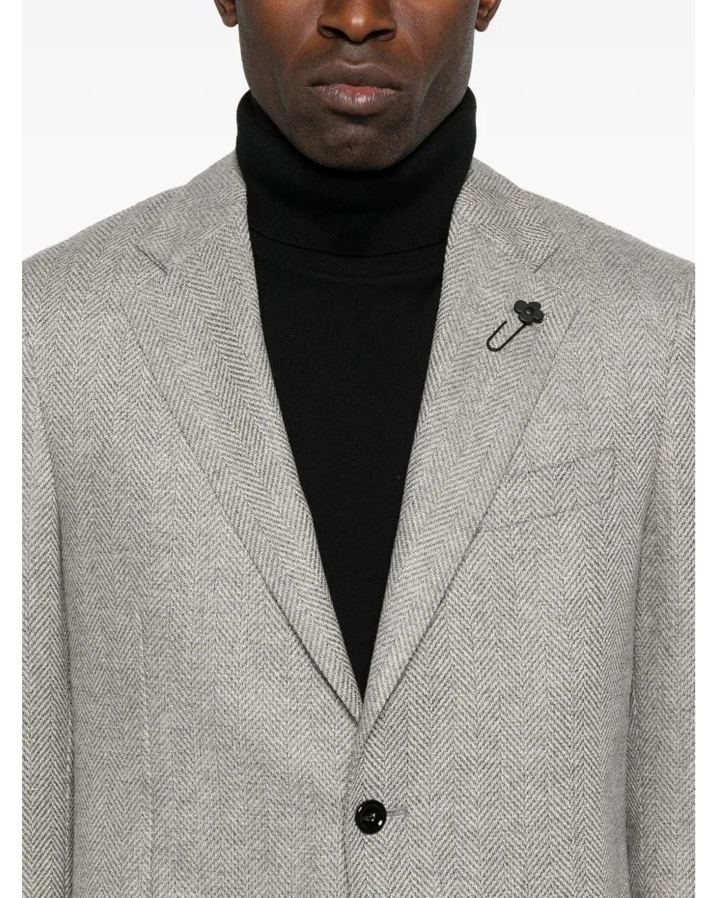 Lardini Gray Herringbone Button Jacket for men