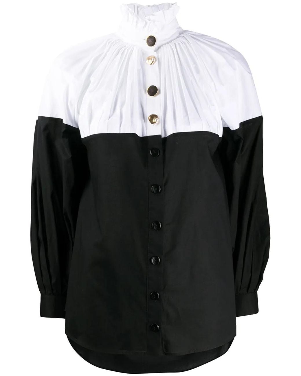 SEEN USERS Black Ruffled-Neck Two-Tone Shirt