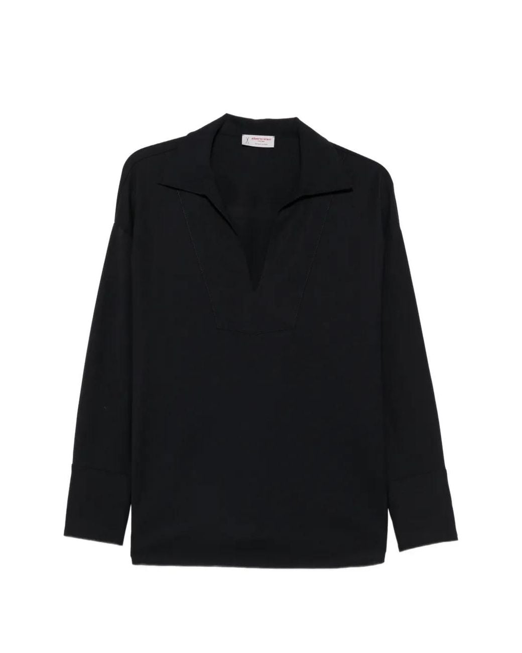 Alberto Biani Black Virgin Wool Long-Sleeve Blouse