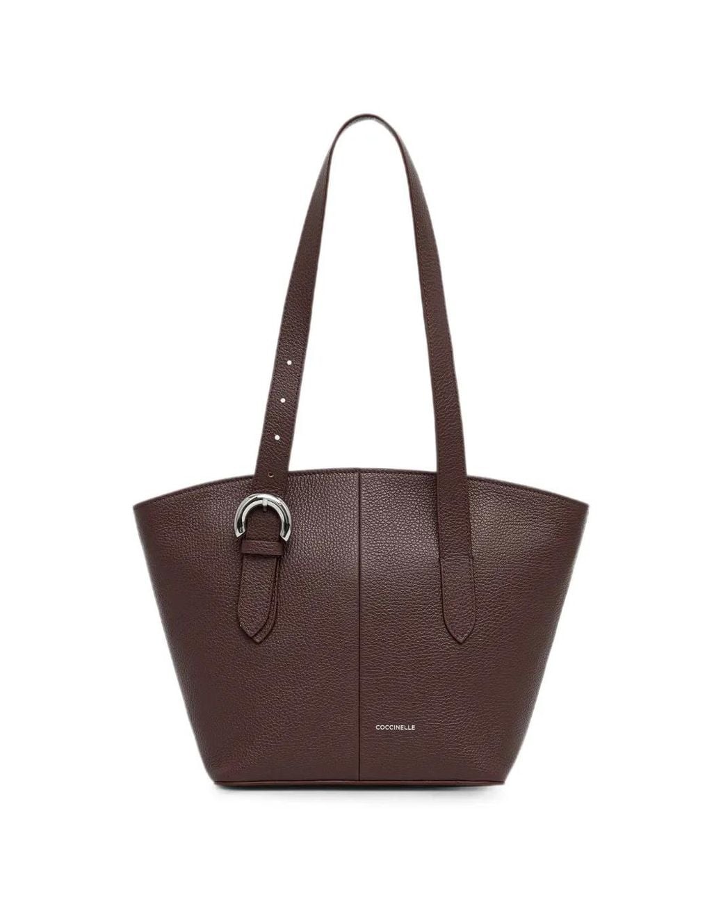 Coccinelle Brown Buckle-Detail Pebbled-Leather Tote Bag