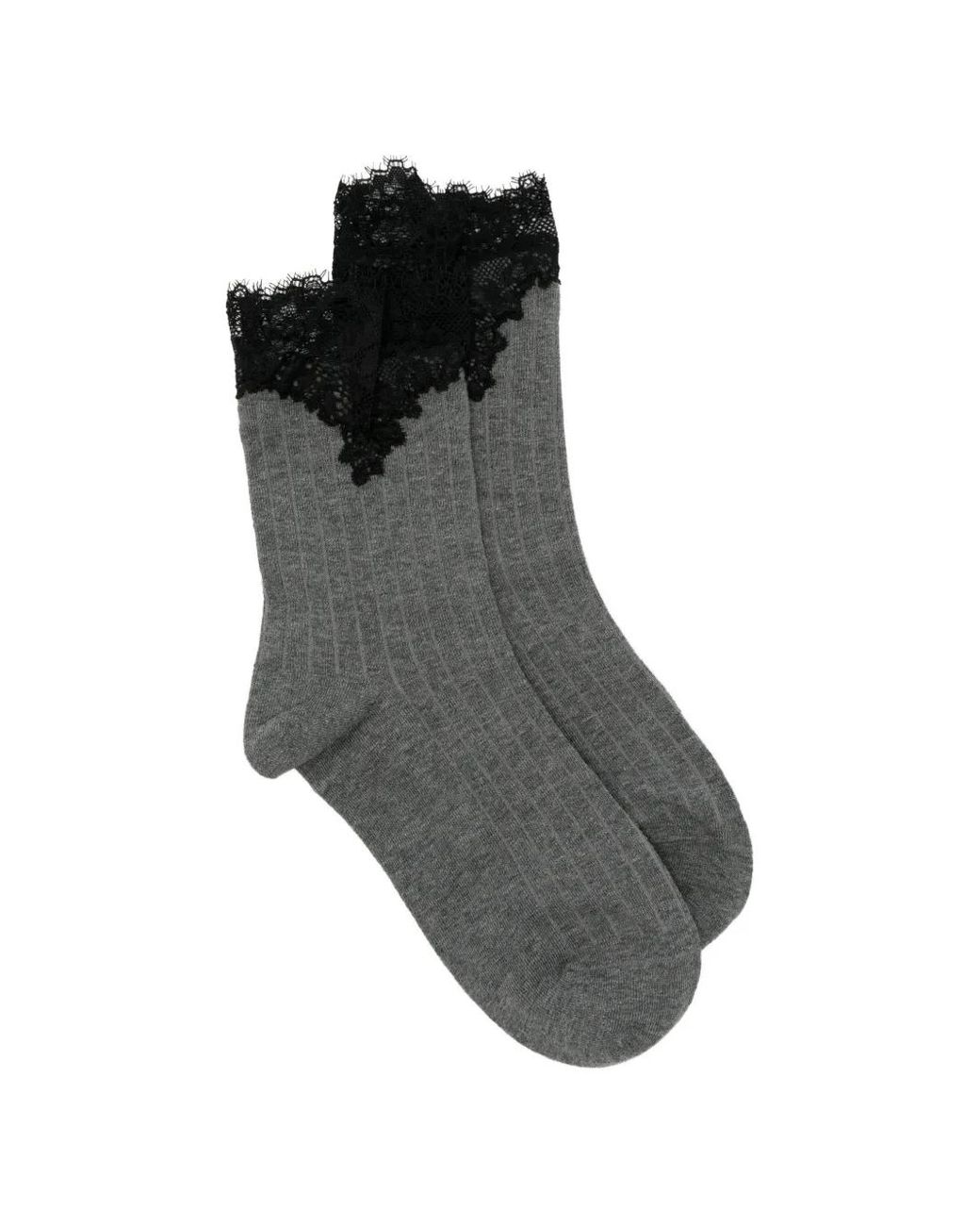 Maje Gray Chaussettes Bordées De Dentelle À Design Côtelé