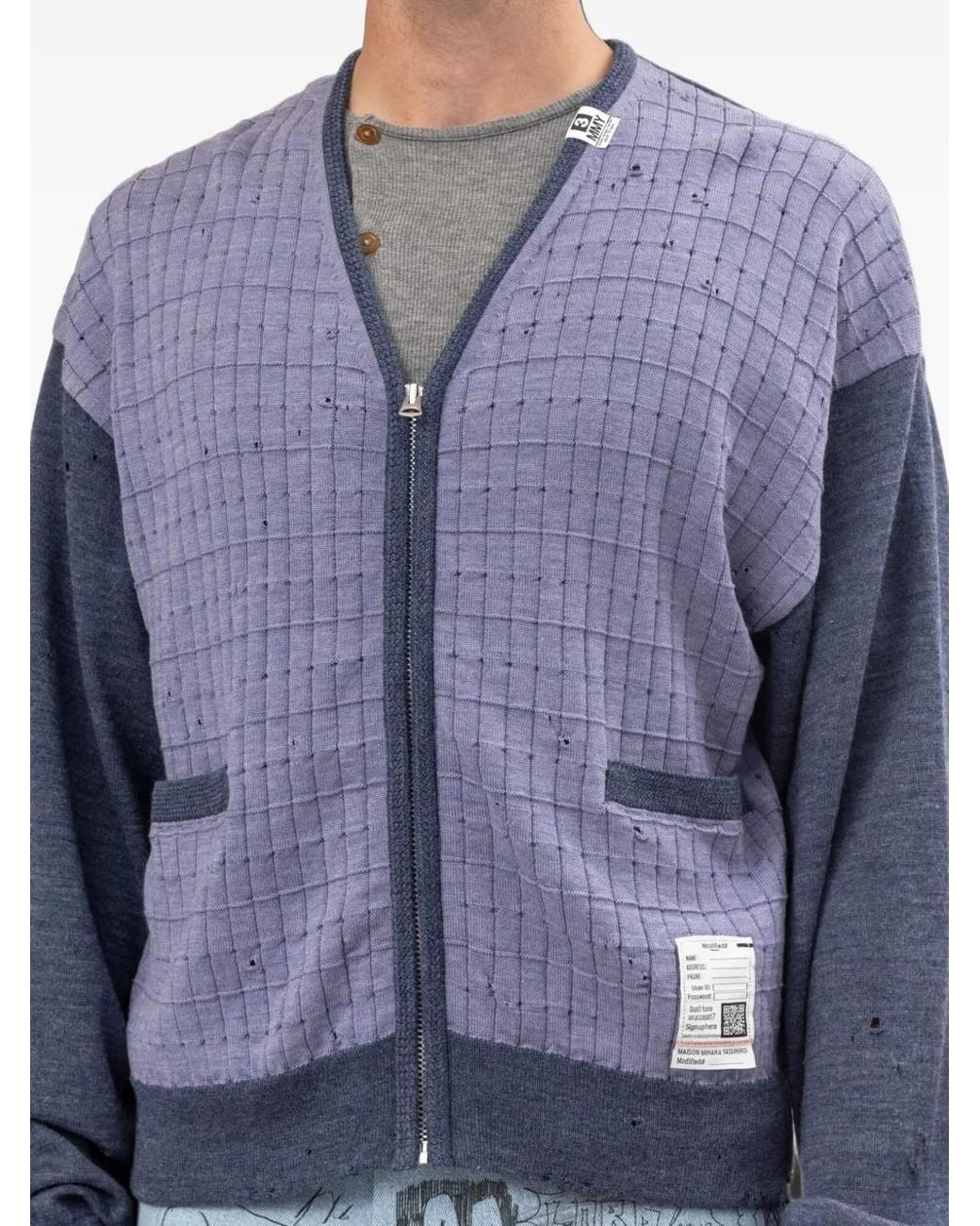 Maison Mihara Yasuhiro Blue Distressed Knit Cardigan for men