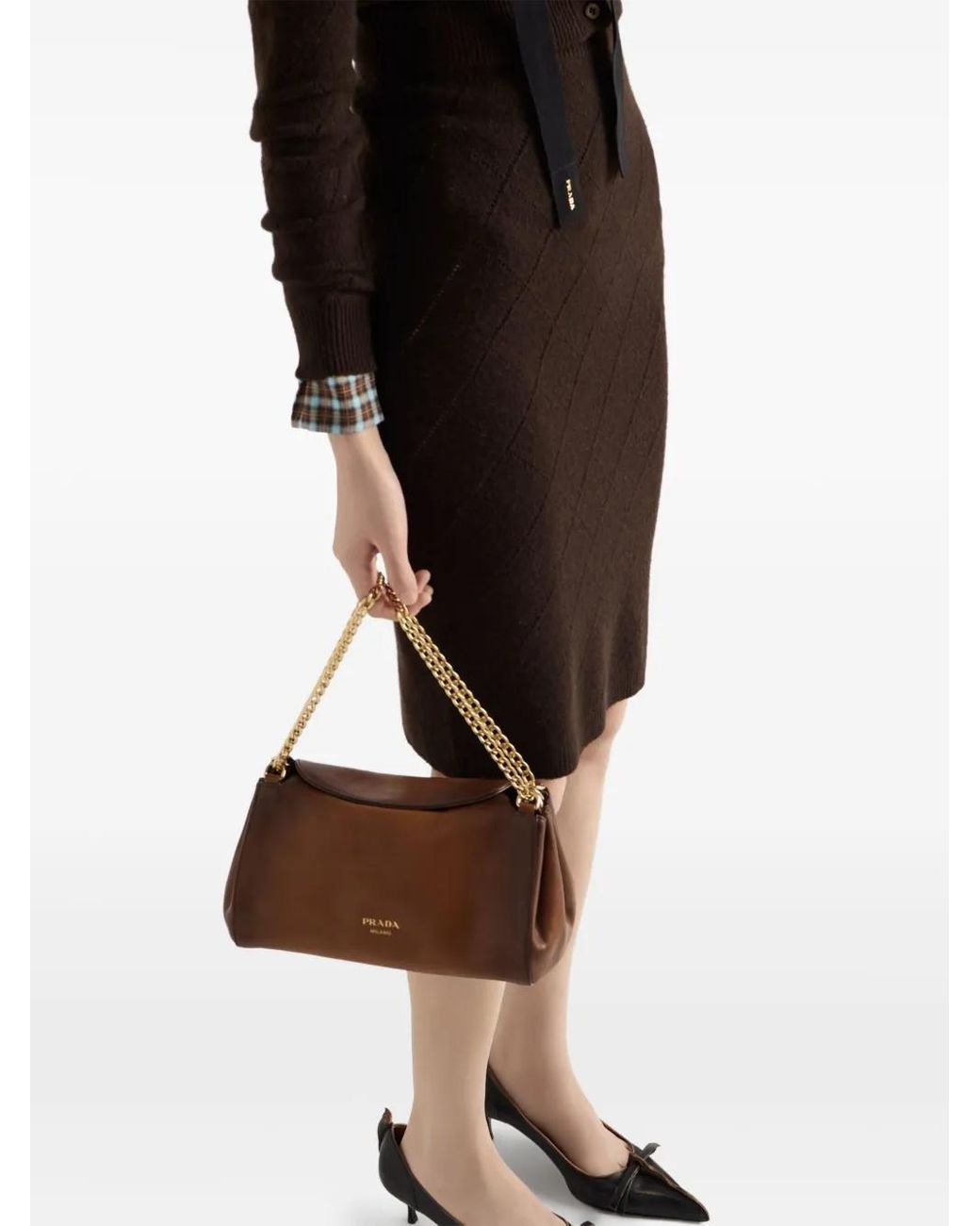 Prada Black Diamond-Pattern Midi Skirt