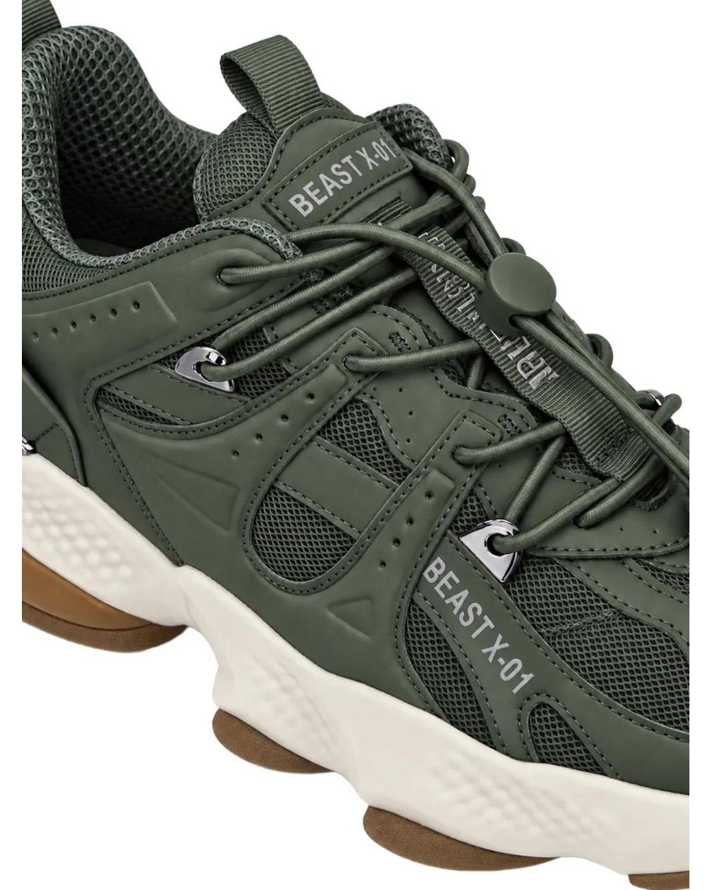 Philipp Plein Green Runner Beast X-01 Panelled Sneakers