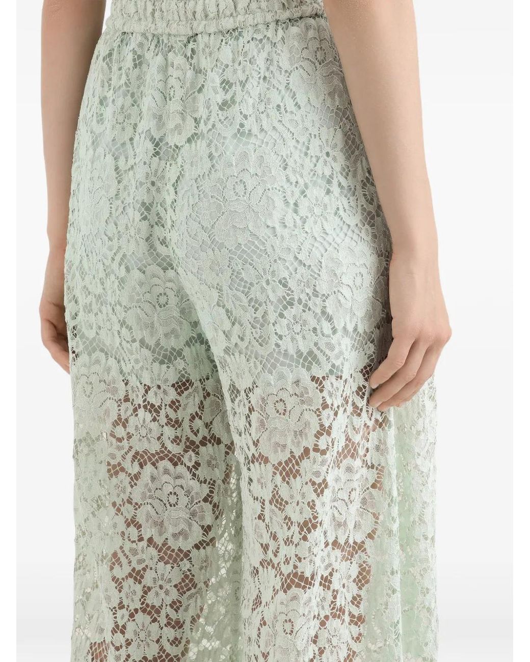 Dolce & Gabbana White Floral Lace Palazzo Pants