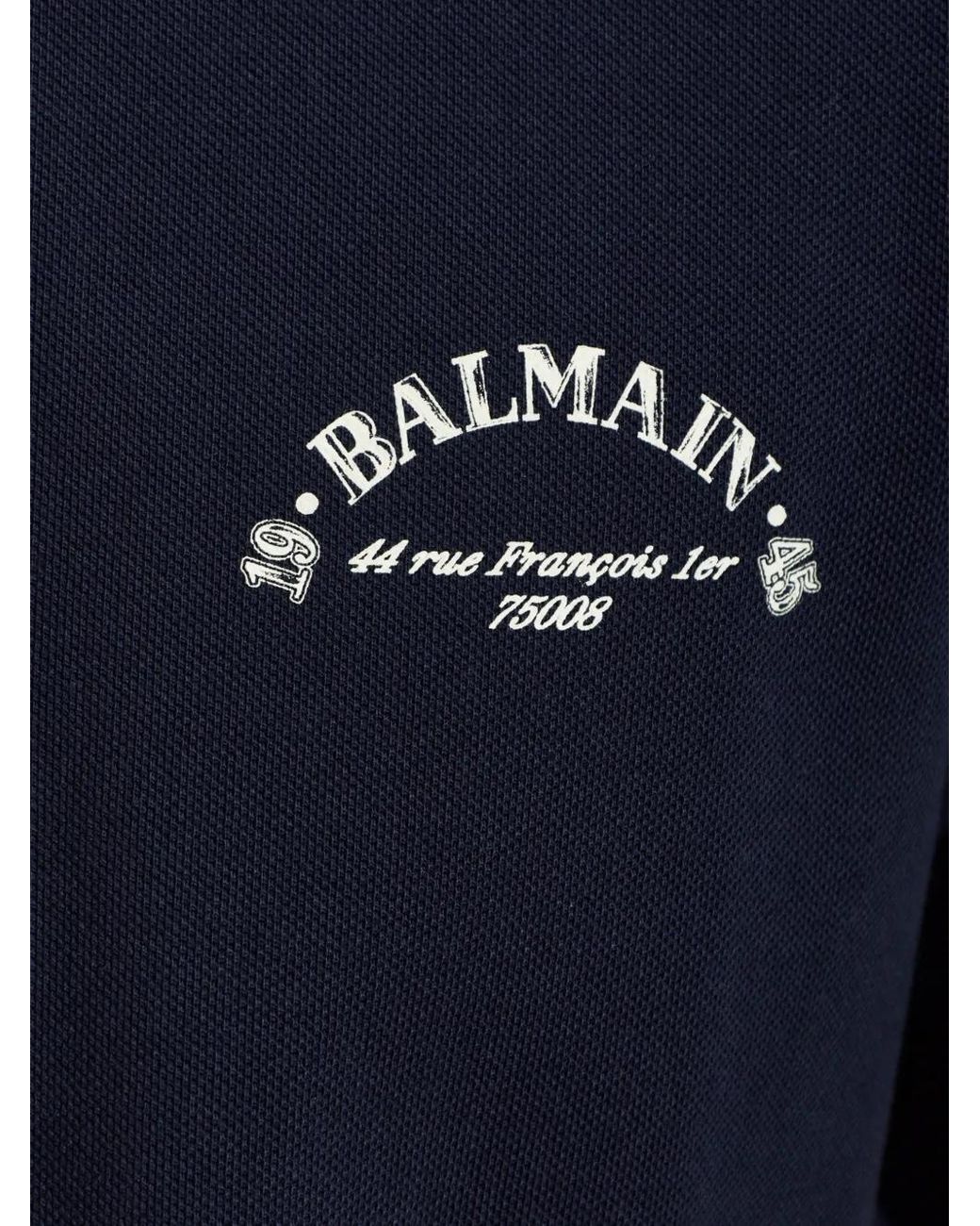 Balmain Blue Logo-Print Cotton Polo Shirt for men