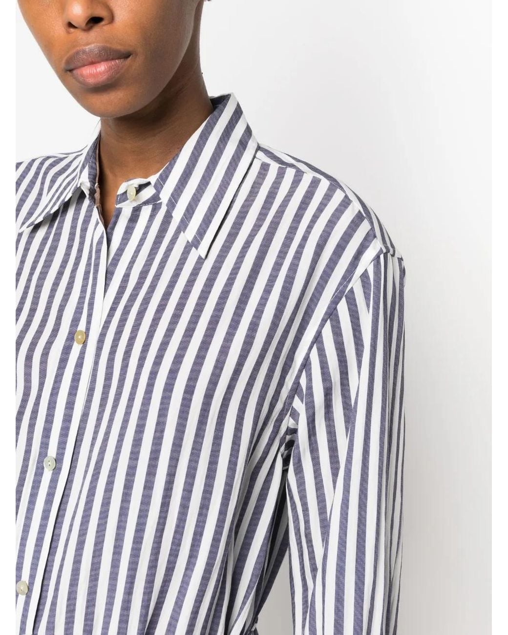 Vince Blue Striped Belted Midi Shirt Dress