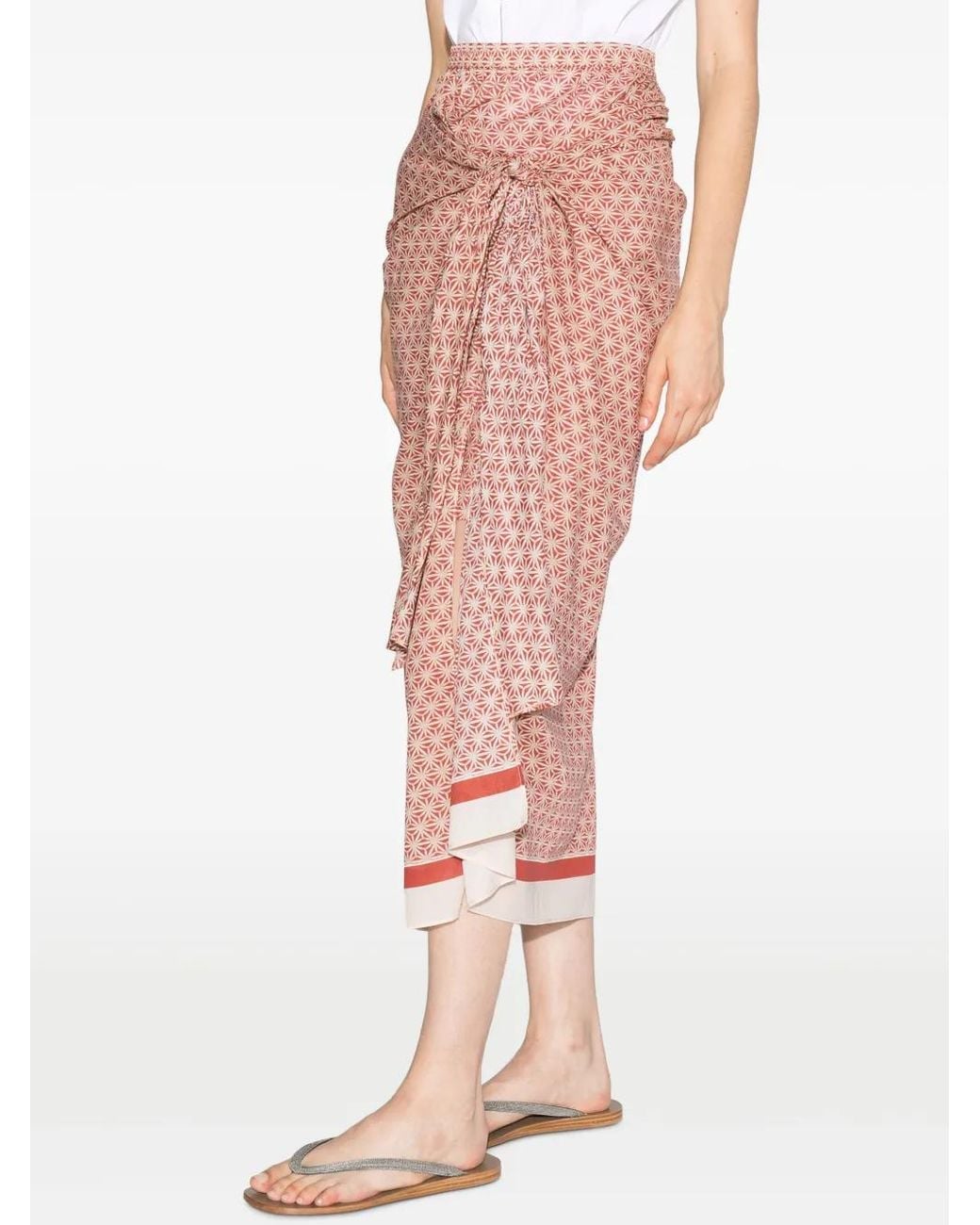 Brunello Cucinelli Pink Geometric-Pattern Wrap Skirt
