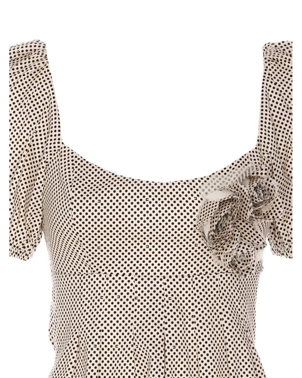 Elisabetta Franchi パフスリーブ ポルカドット ドレス Natural