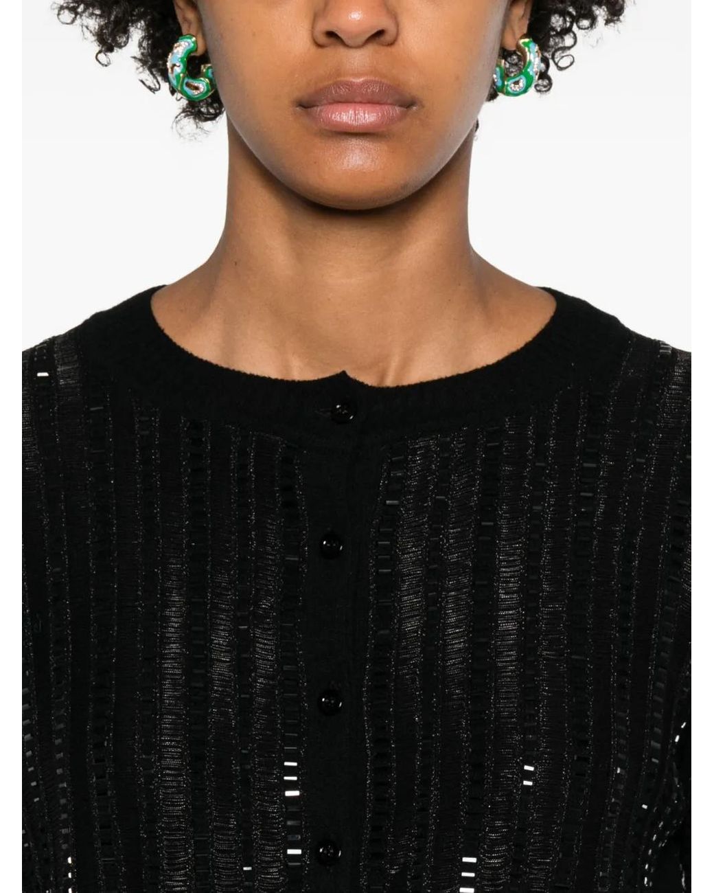 Ermanno Scervino Black Sequin-Embellished Ribbed Cardigan