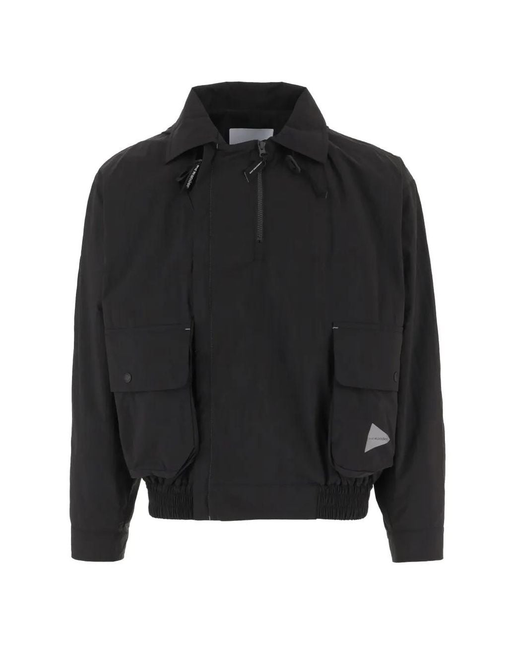 And Wander Black Logo-Print Zip-Up Jacket