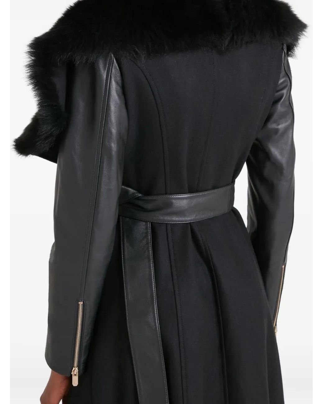 Temperley London Black Shearling-Trim Belted Sovereign Coat