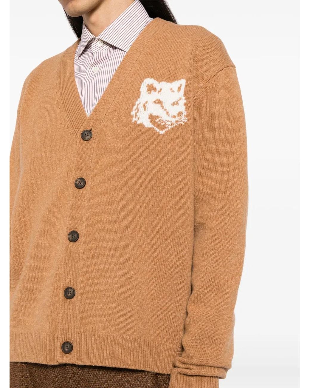 Maison Kitsuné Brown Fox Head Intarsia Cardigan for men