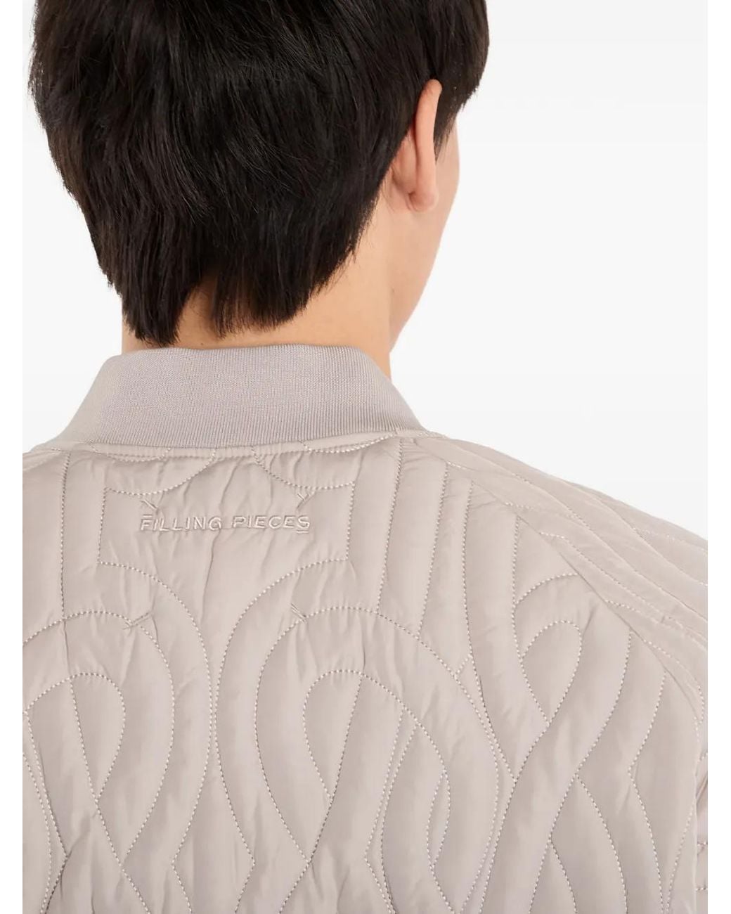Filling Pieces White Quilted Bomber Jacket for men