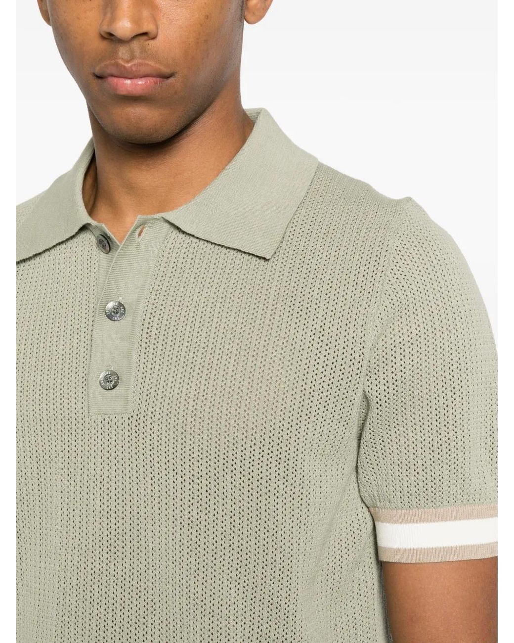 CHE Green Cotton Open Knit Quinn Polo for men