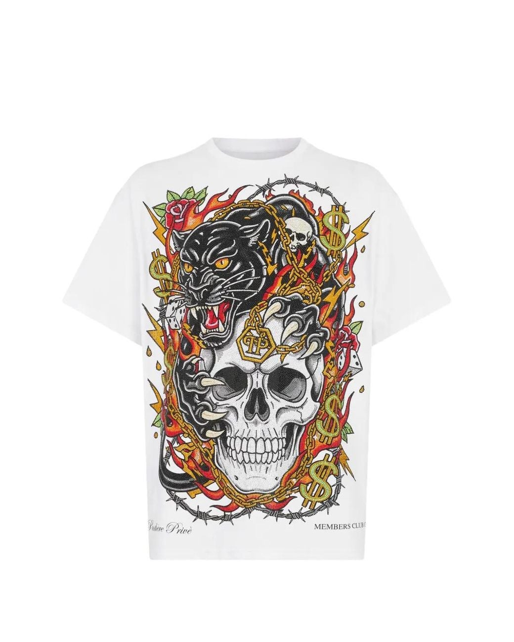 Philipp Plein White T-Shirt À Imprimé Tête De Mort for men