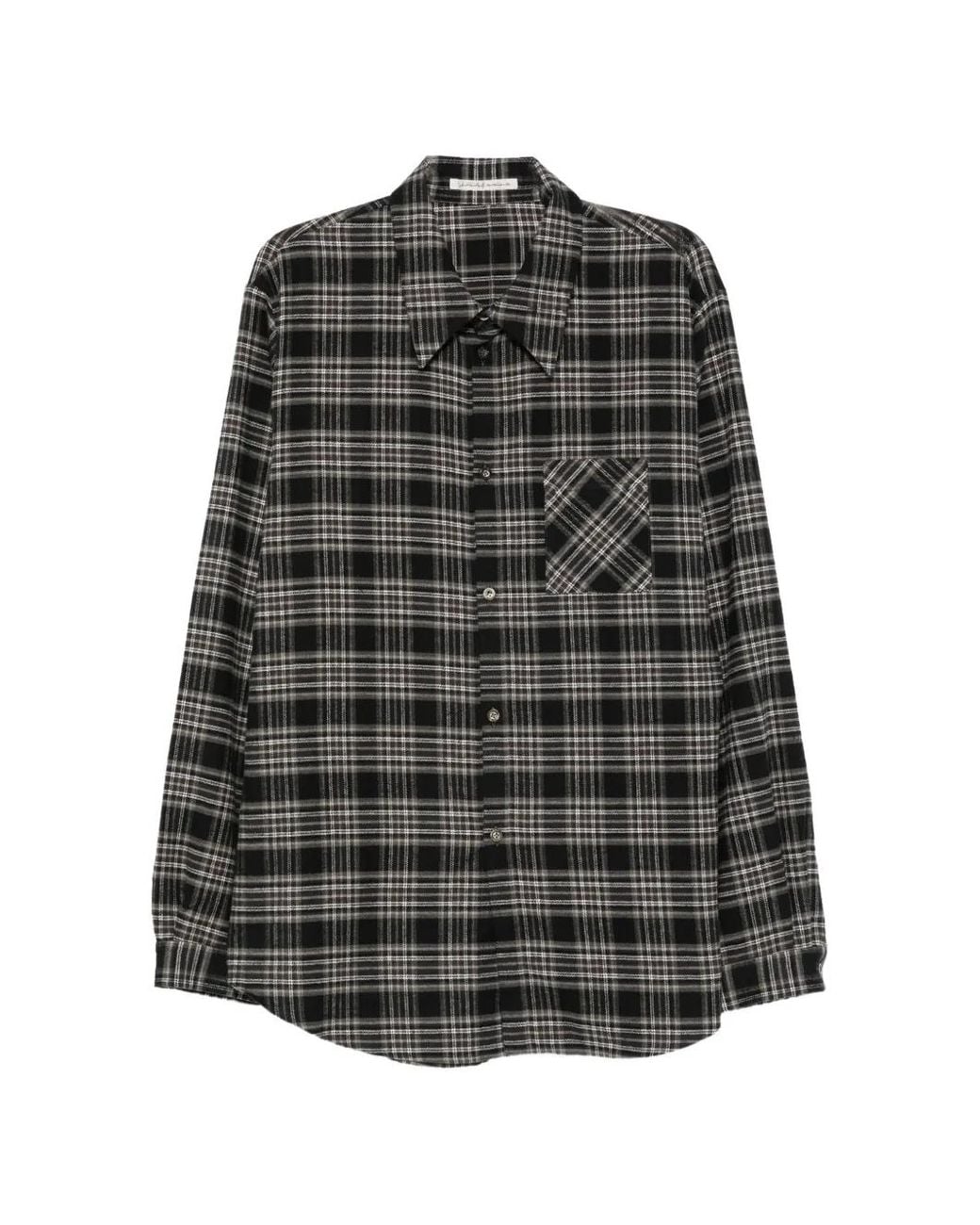 Individual Sentiments Gray Check-Pattern Chest-Pocket Shirt for men