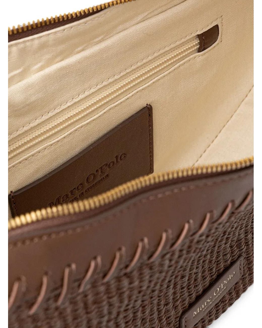 Marc O' Polo Brown Woven Whipstitch-Trim Shoulder Bag