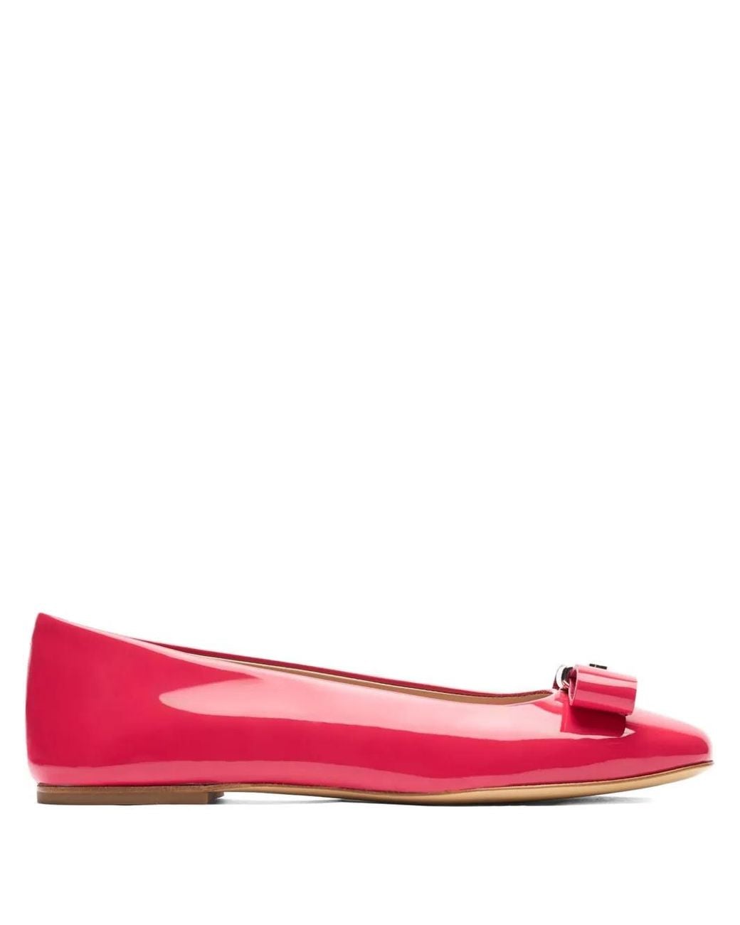 Casadei Pink Bow-Embellished Patent-Leather Ballet Flats