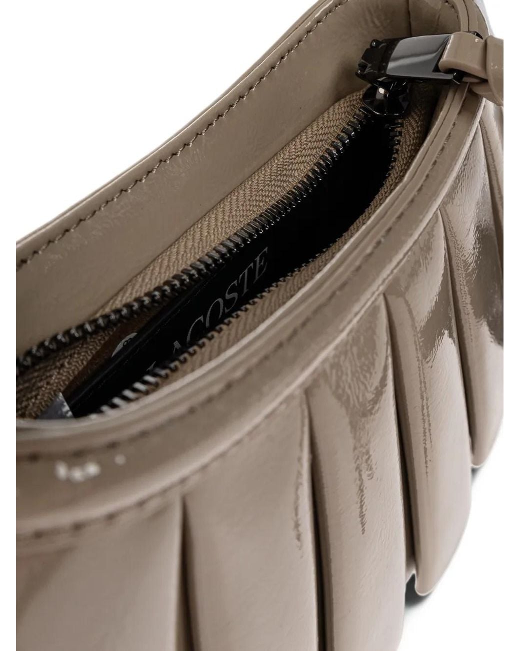 Lacoste Brown Runway Mini Patent-Leather Lenglen Purse Bag