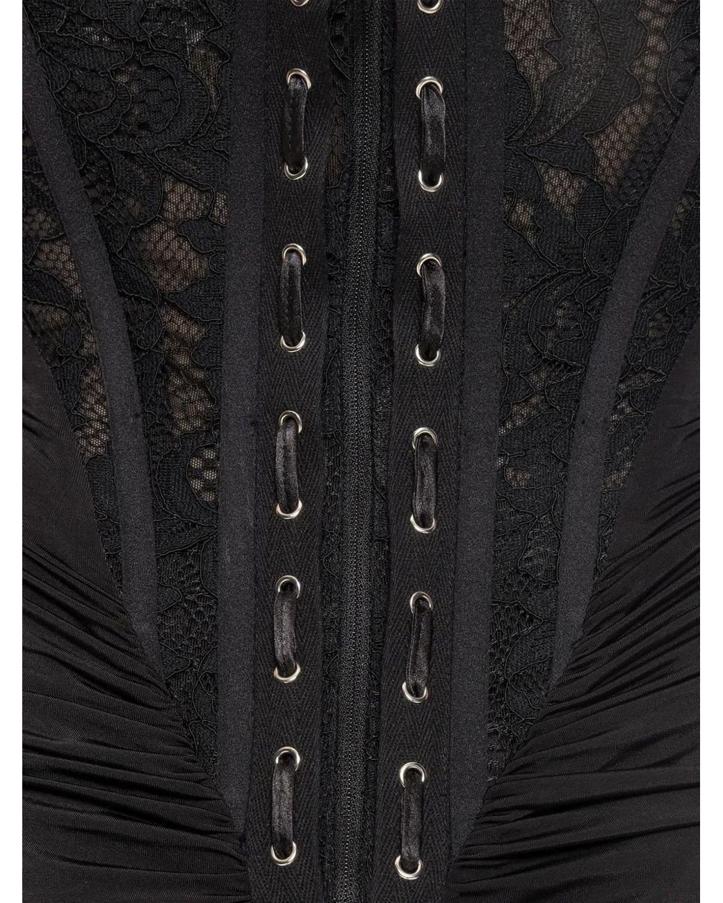 Nissa Black Ruched Bodycon Corset Dress