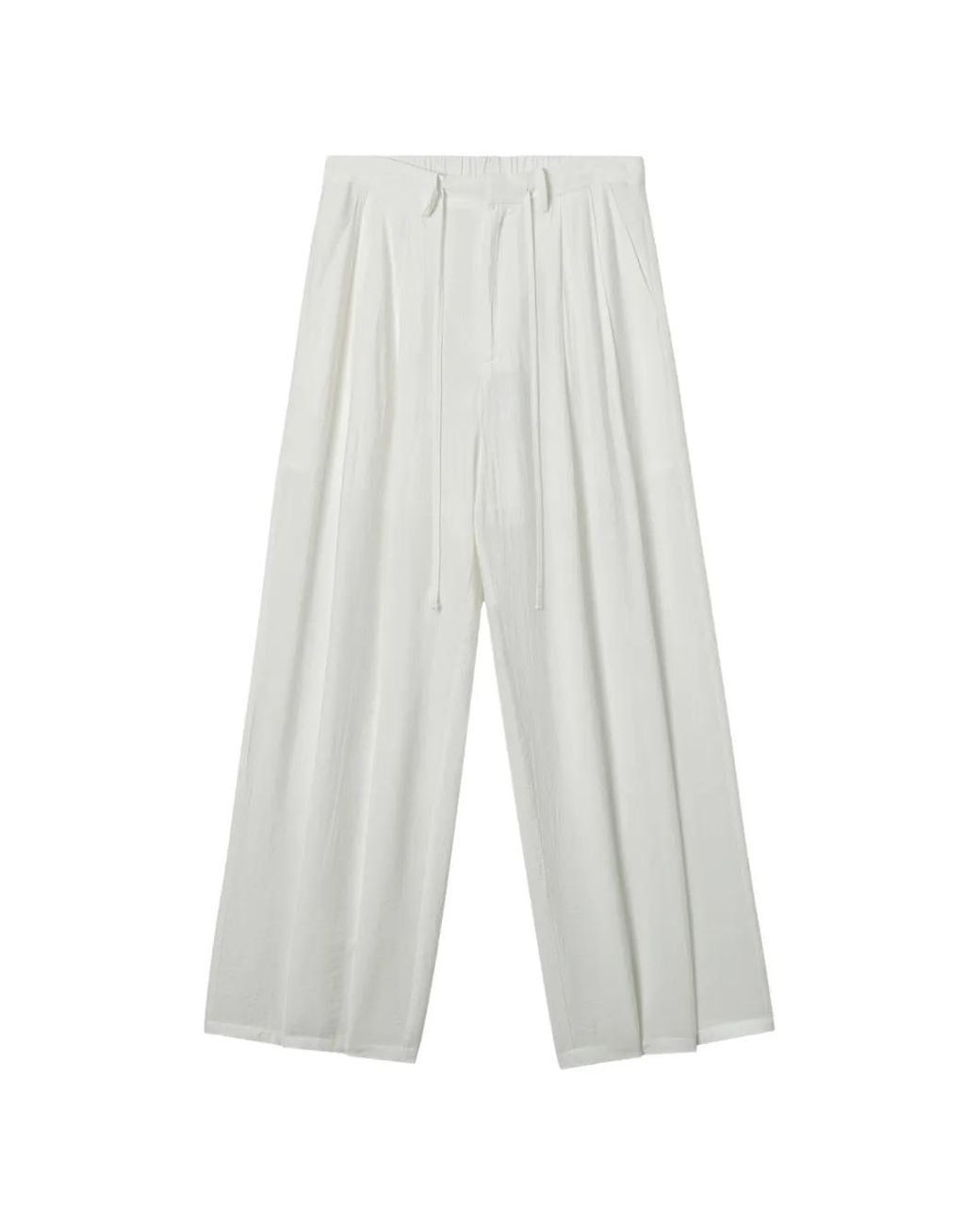 B+ AB White Drawstring Wide-Leg Trousers