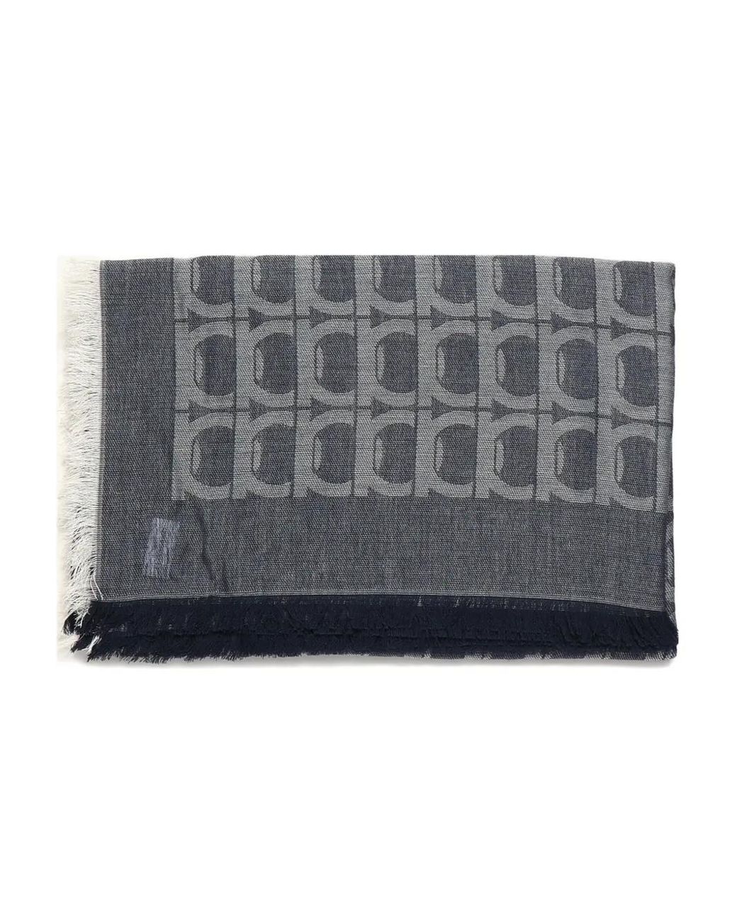 Ferragamo Gray Gancini-Pattern Fringed Scarf for men