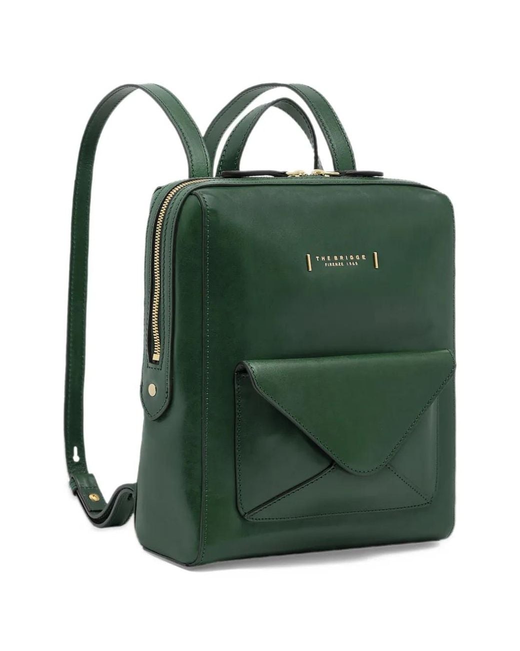 The Bridge Green Envelope-Pocket Leather Backpack