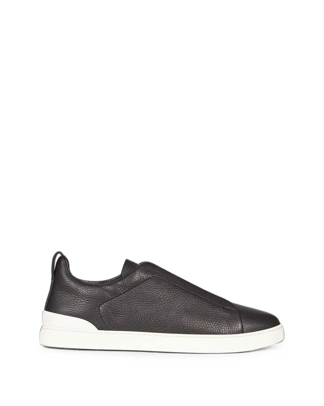 Zegna Brown Triple Stitch Grained Leather Sneakers for men