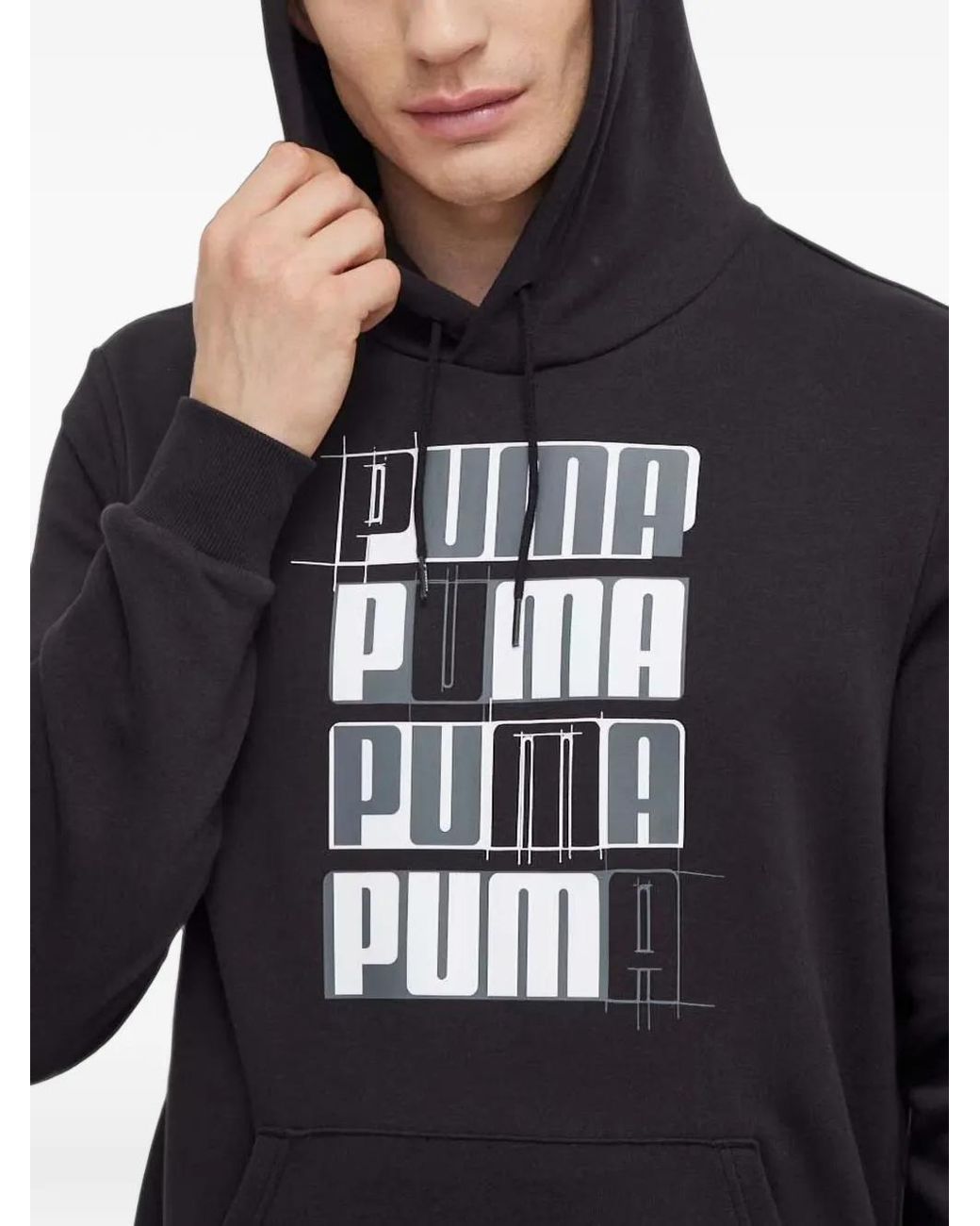 PUMA Black Logo-Print Hoodie for men