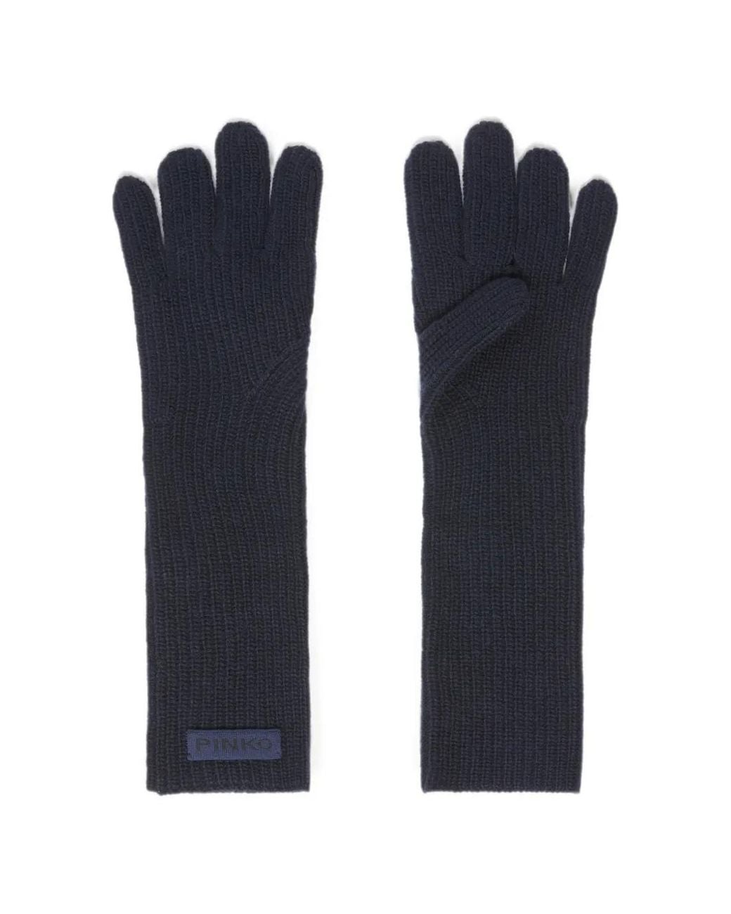 Pinko Blue Long Gloves With Logo Lettering